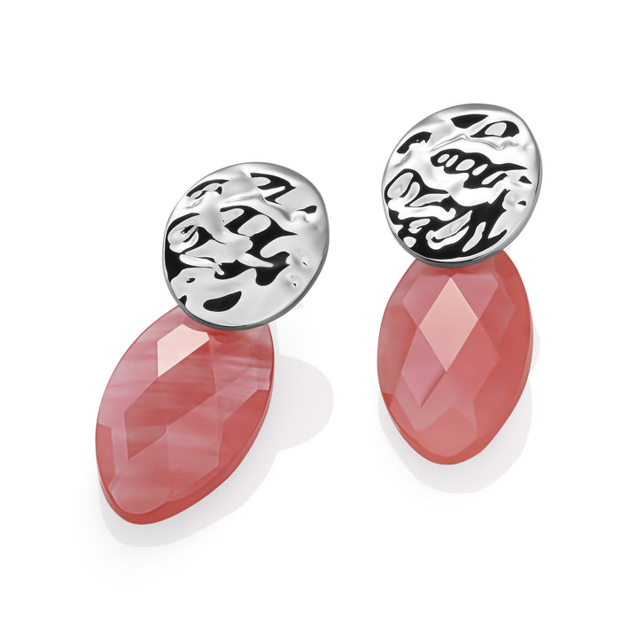 Cherry Quartz Leaf Fuse earrings set | Silver