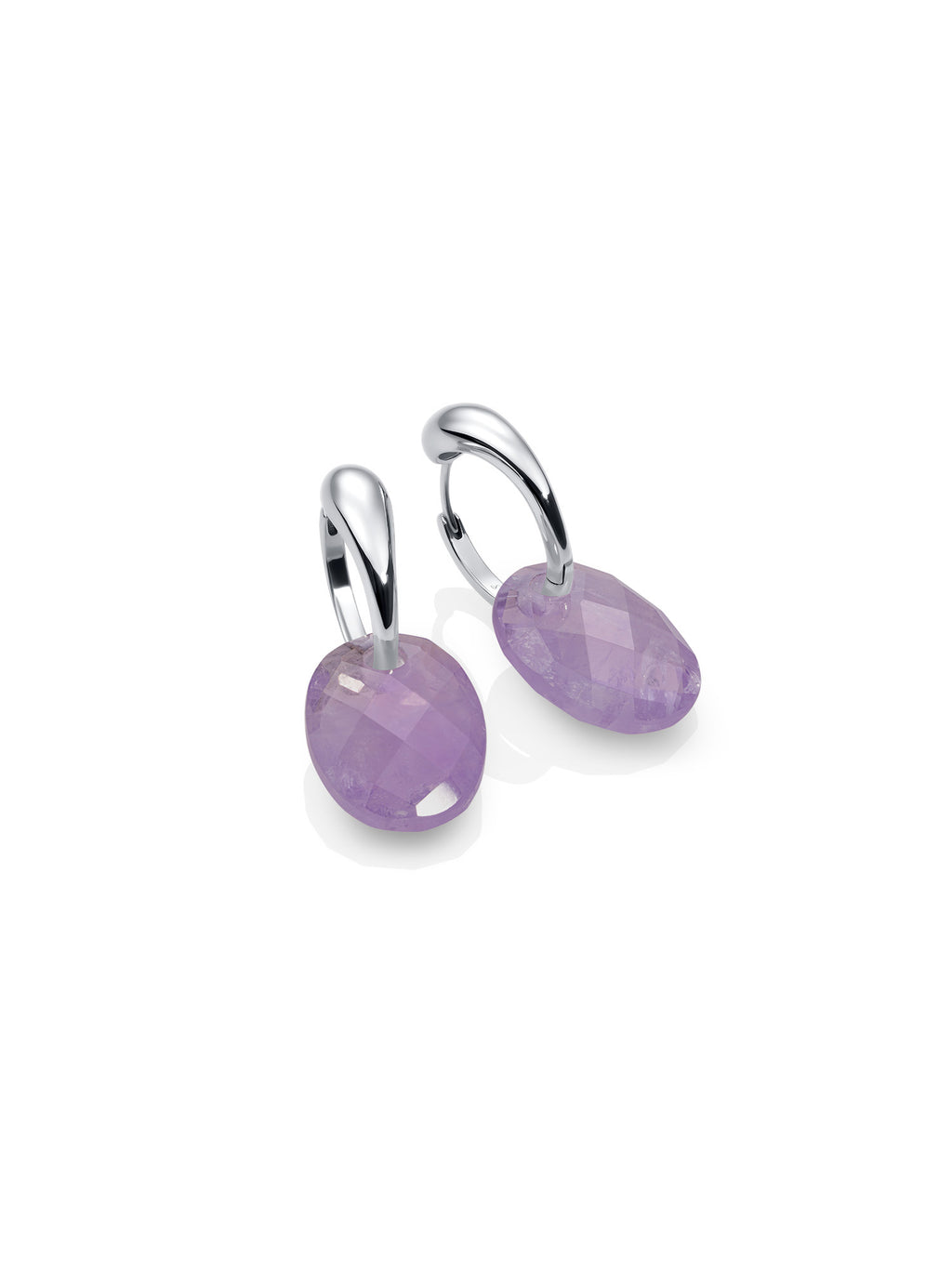 Amethyst Medium Oval Bold Fuse Huggies Oorbellen Set Zilver - Sets