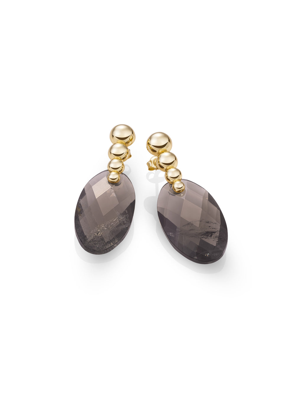 Smoky Quartz Large Leaf Bubble Push Back Oorbellen Set - Gold Plated - Sets