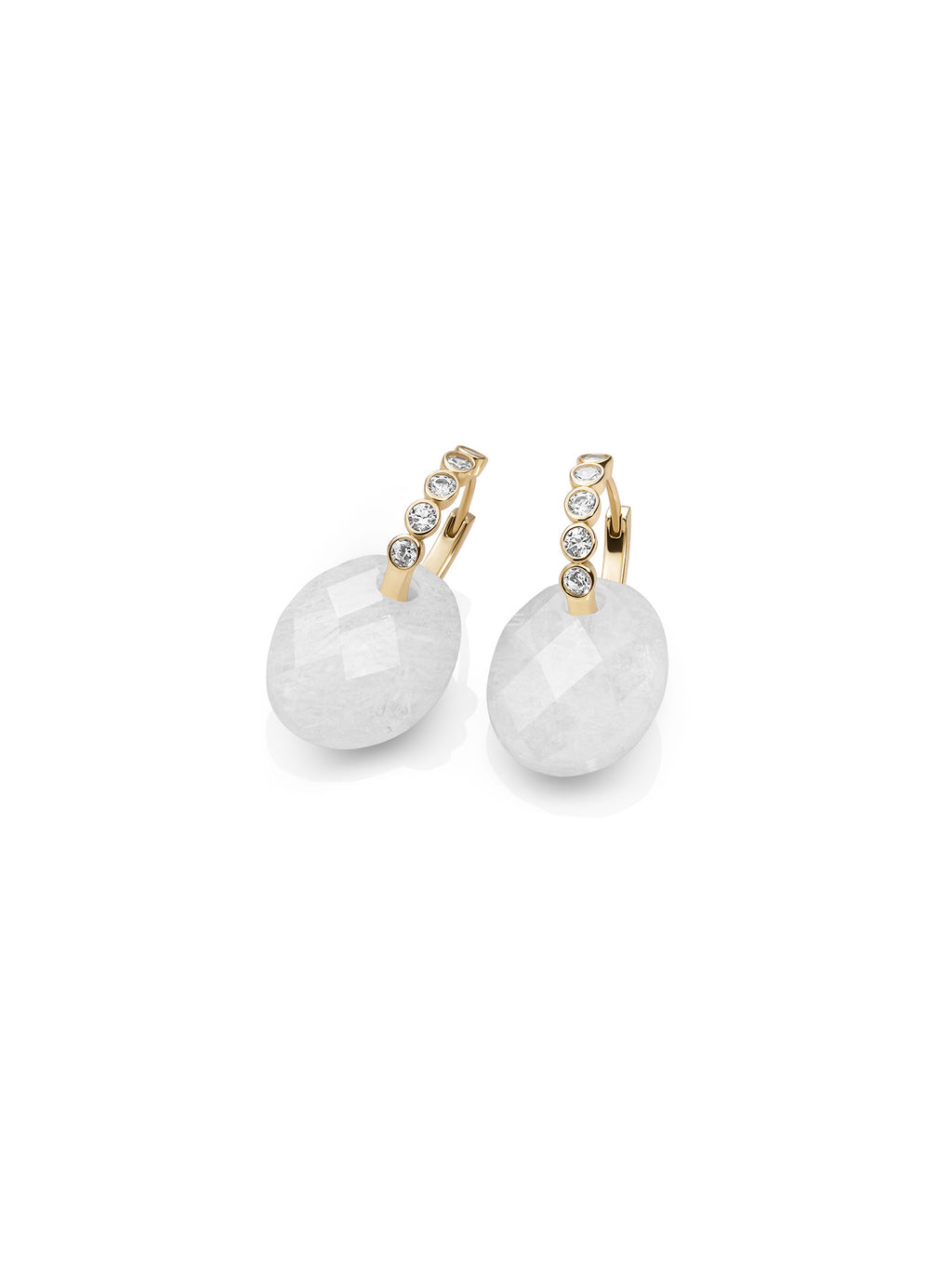 Moonstone Medium Oval Tube Huggies Oorbellen Set - Gold Plated - Sets