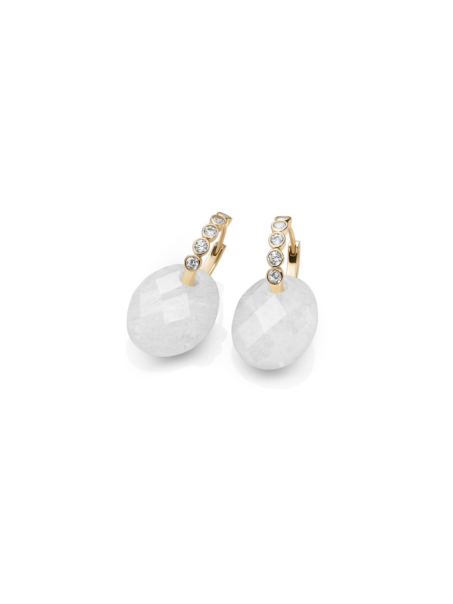Moonstone Medium Oval Tube Huggies Oorbellen Set - Gold Plated - Sets