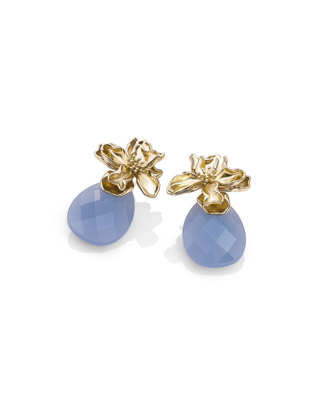 Milky Blue Jade Afterglow Botanic Push Back Oorbellen Set - Gold Plated - Sets