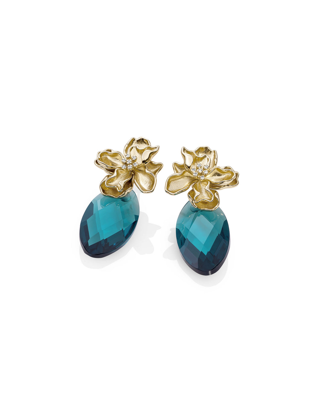 Turquoise Quartz Leaf Botanic CZ Push Back Oorbellen Set - Gold Plated - Sets