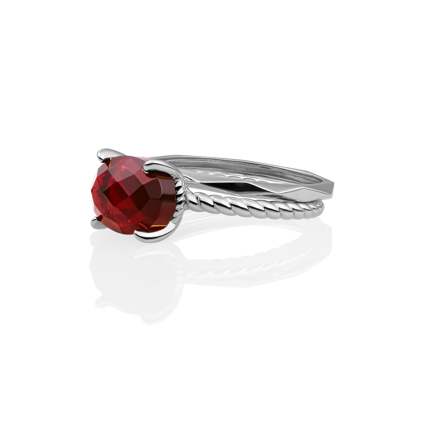 Ruby Quartz Twist Edge Additional Rings Set | Silver