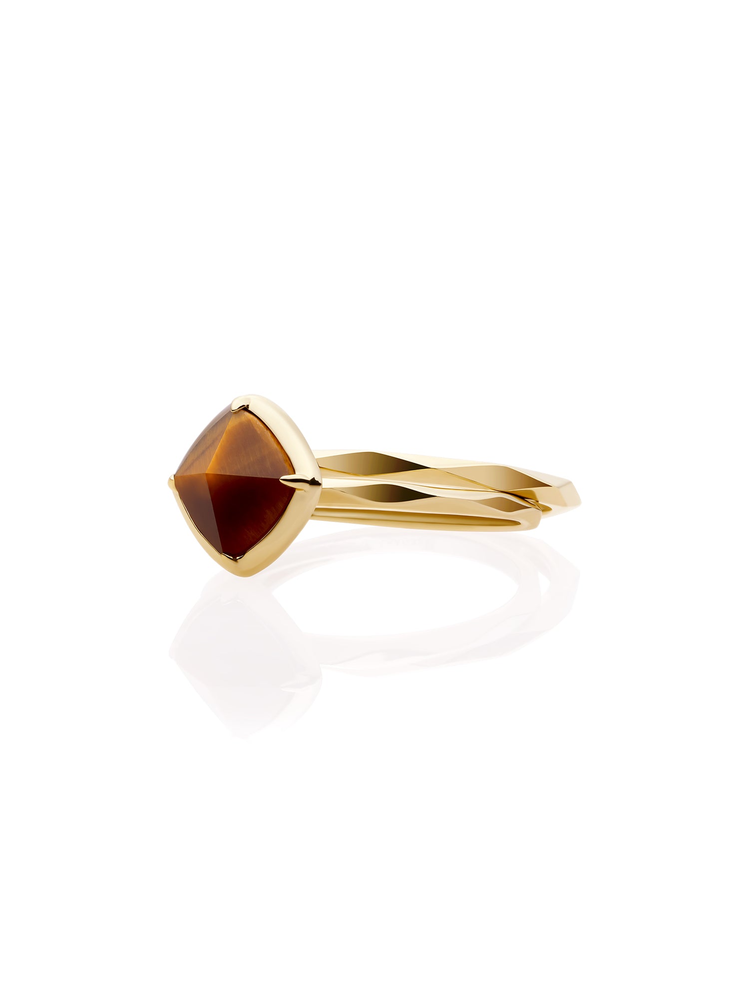 Tiger Eye Edge Ringen Stack 9K Goud