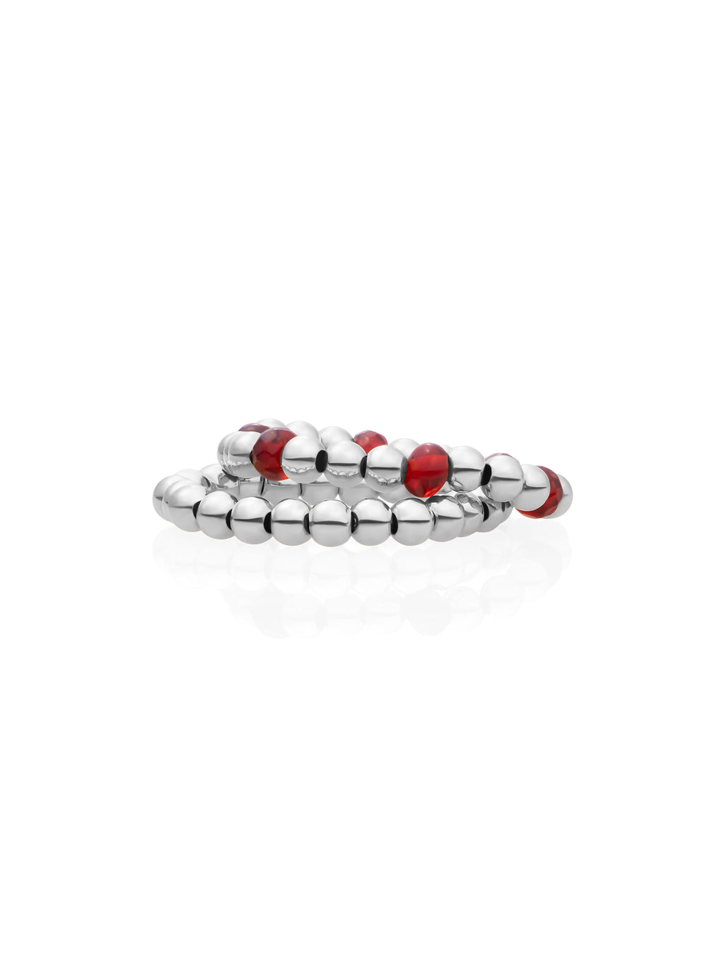 Ruby Quartz Roundel Beaded Ringen Stack Zilver