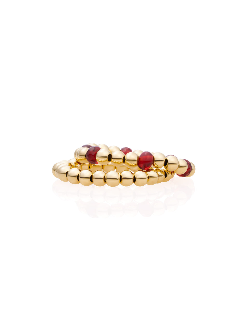 Ruby Quartz Roundel Beaded Ringen Stack Goud Kleurig