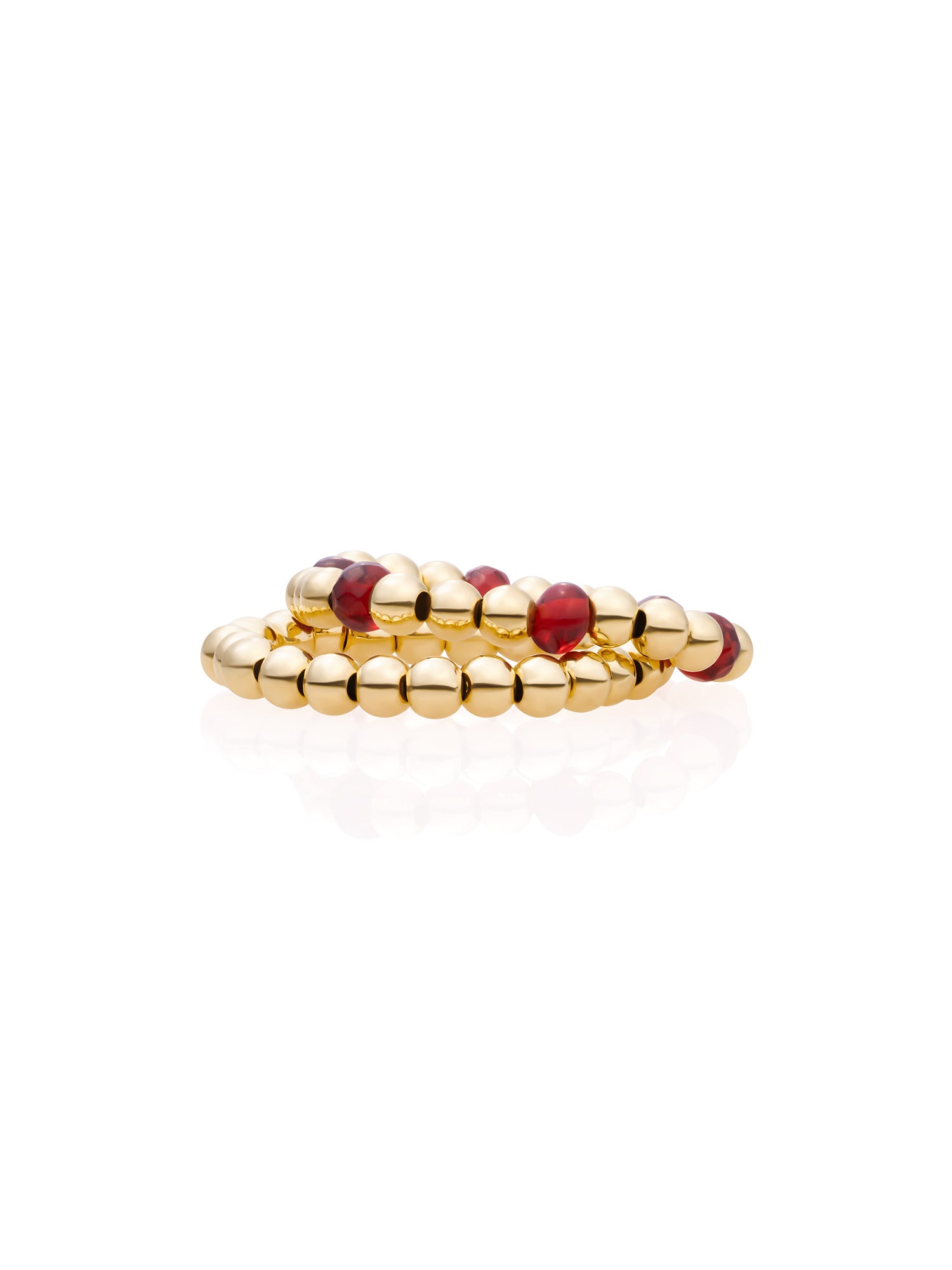 Ruby Quartz Roundel Beaded Ringen Stack Goud Kleurig