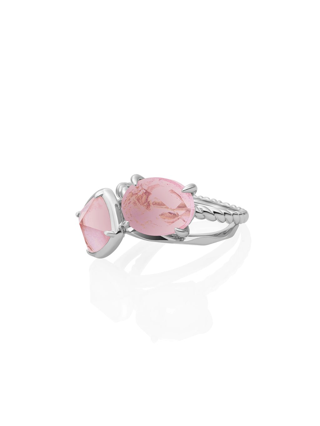 Pink Opalite Edge Twist Ringen Stack Zilver