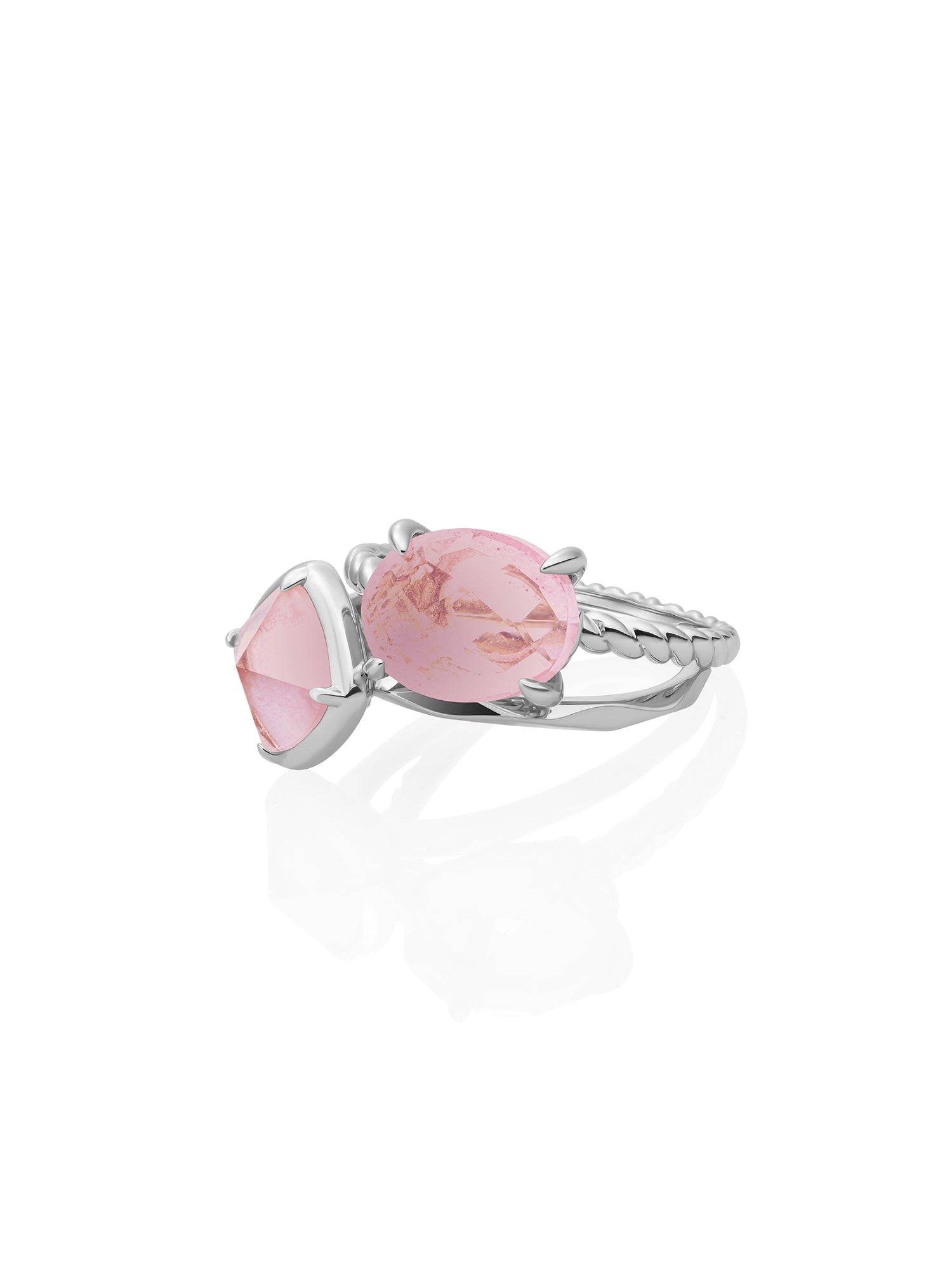 Pink Opalite Edge Twist Ringen Stack Zilver