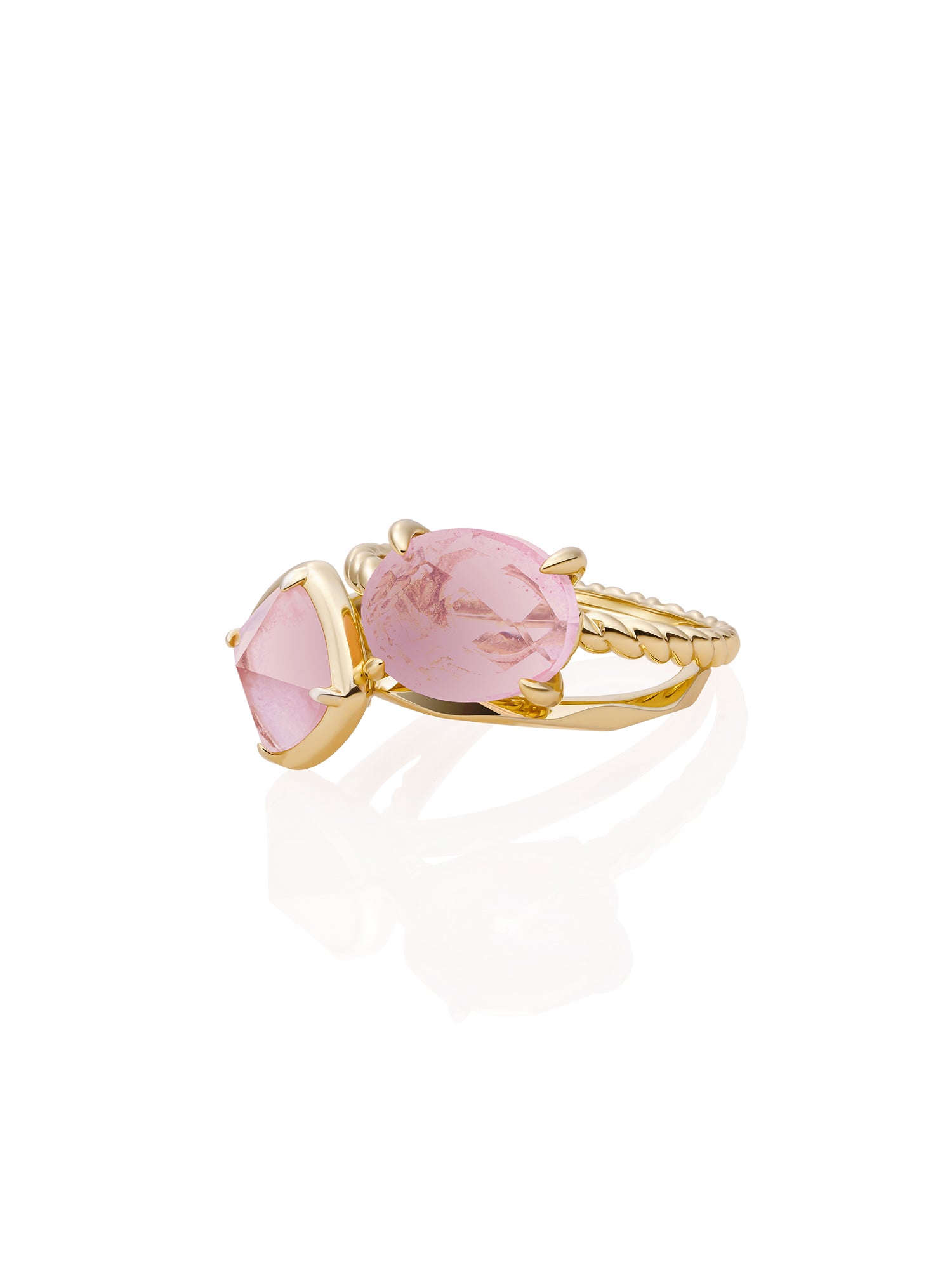 Pink Opalite Edge Twist Ringen Stack 9K Goud