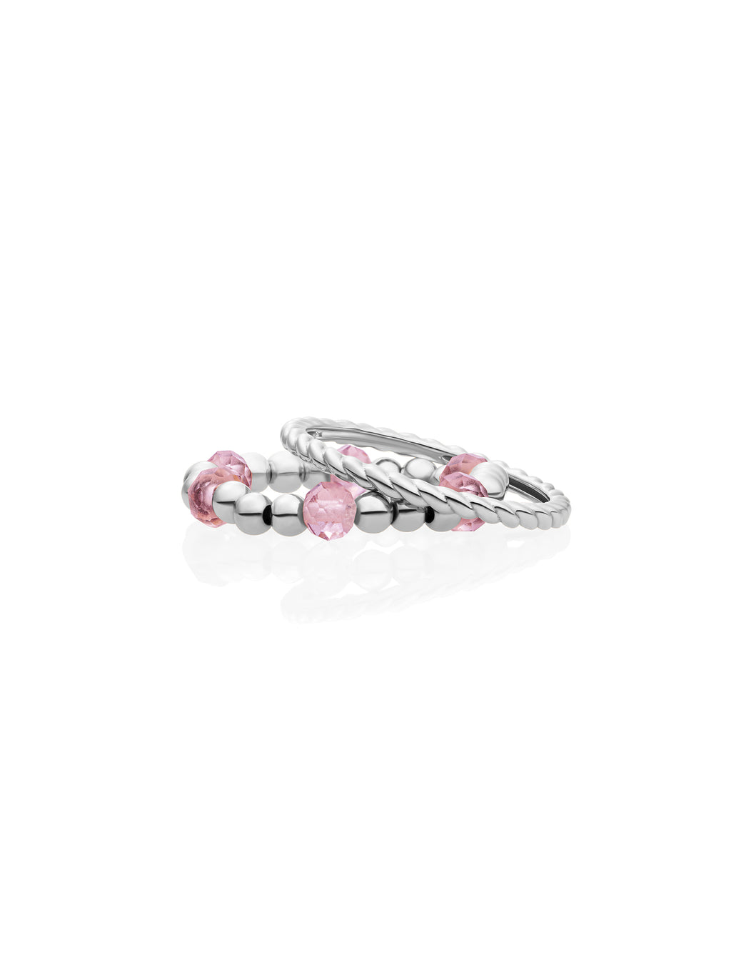 Pink Opalite Twist Roundel Ringen Stack Zilver