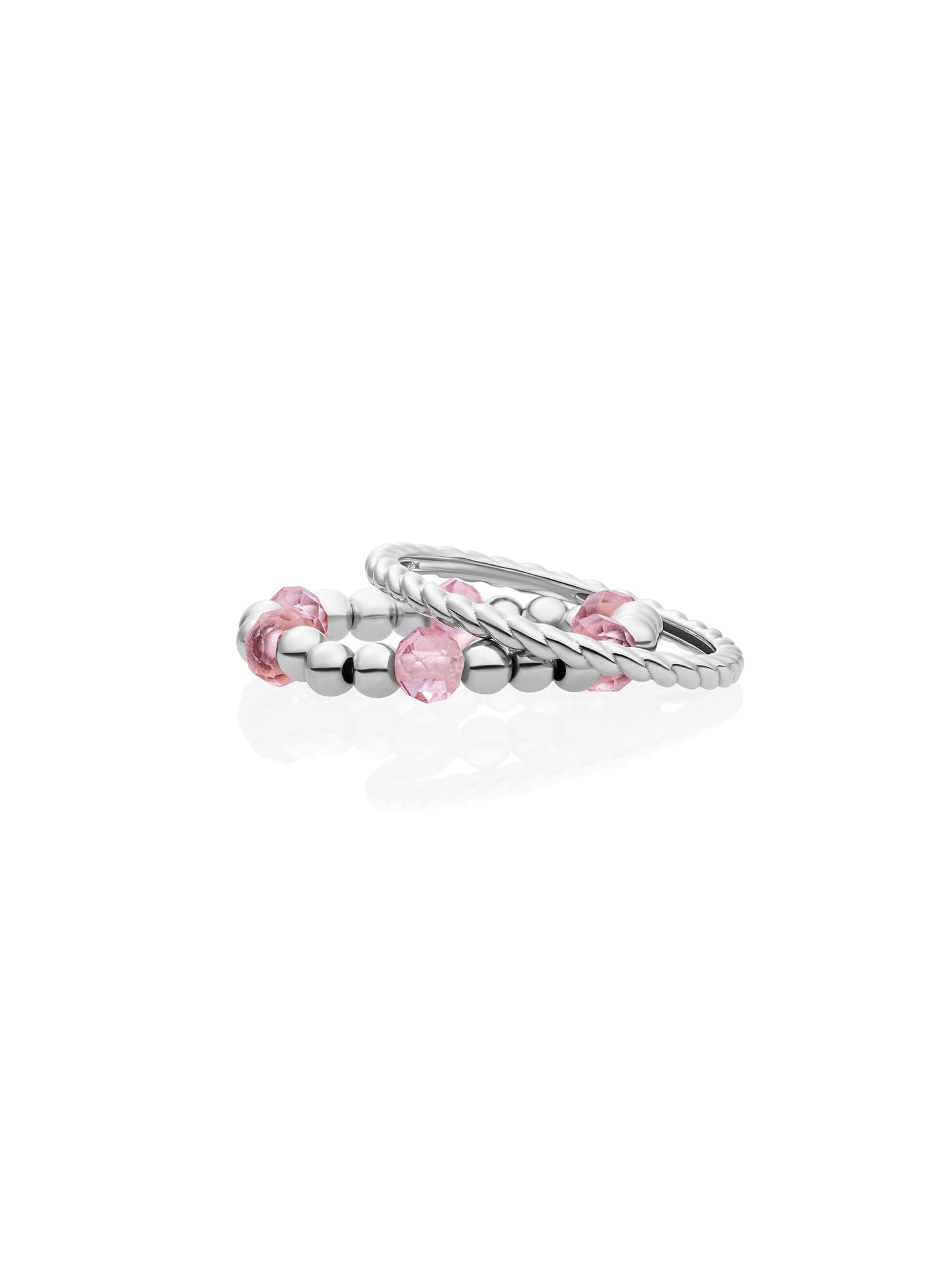 Pink Opalite Twist Roundel Ringen Stack Zilver
