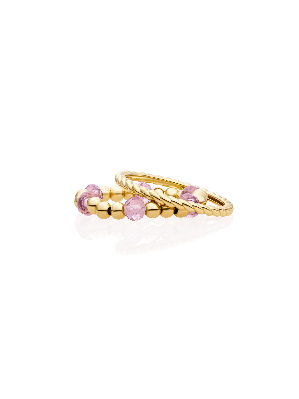 Pink Opalite Twist Roundel Ringen Stack Goud