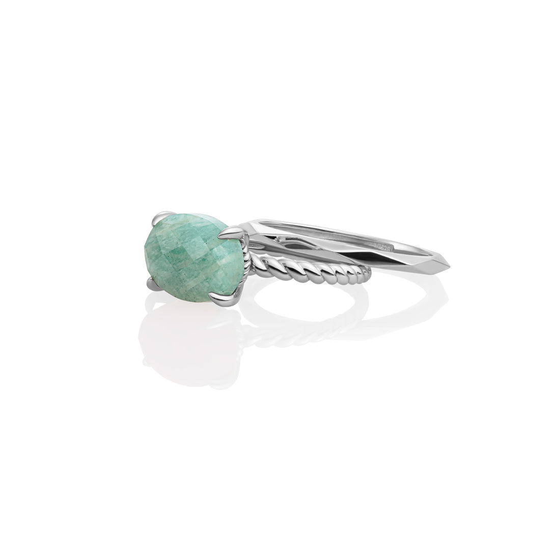 Rich Green Amazonite Twist Rings Stack | Silver