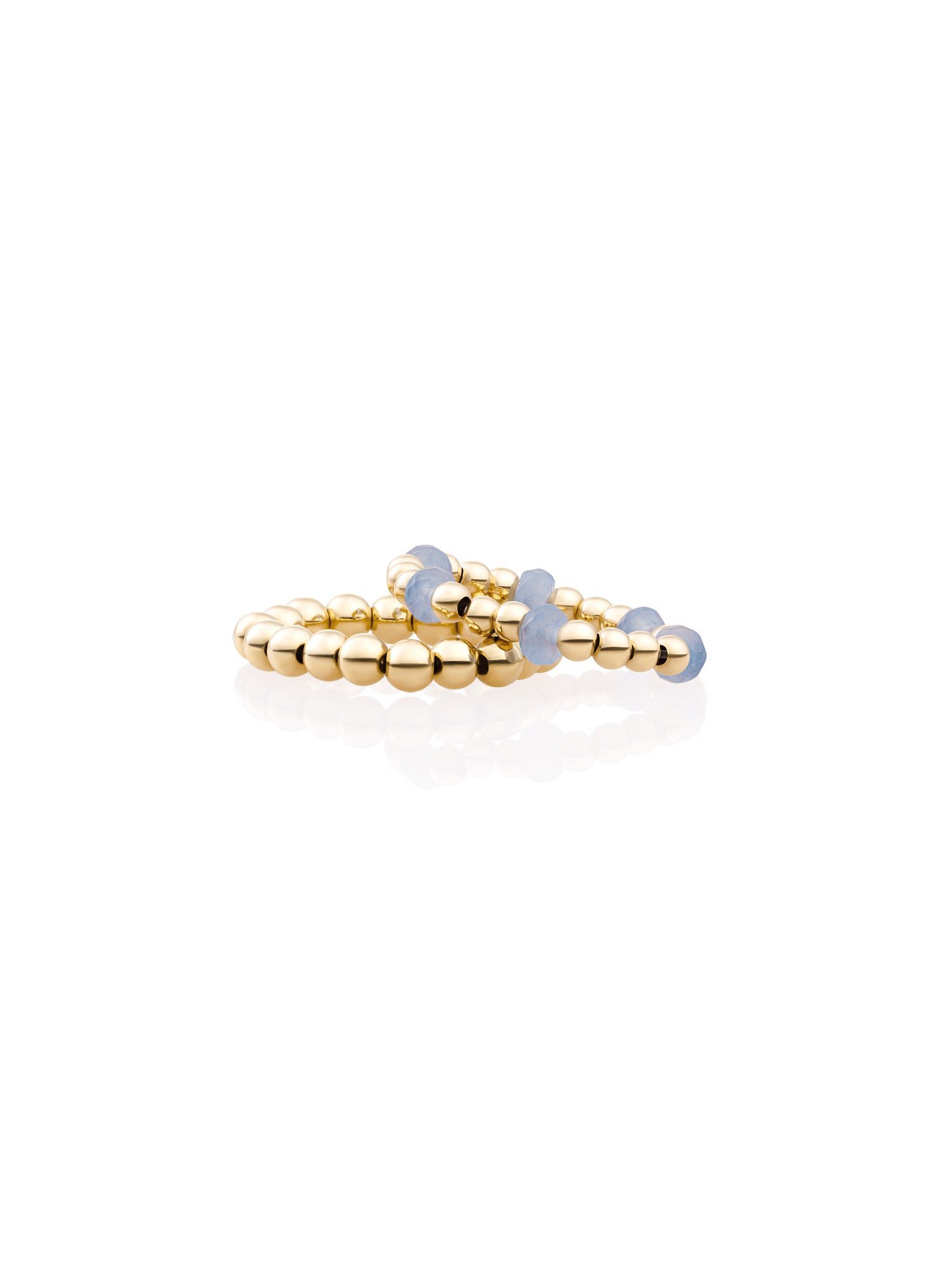 Milky Blue Roundel Beaded Ringen Stack Goud - Sets