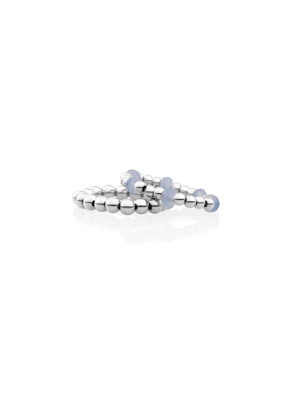 Milky Blue Roundel Beaded Ringen Stack Zilver - Sets