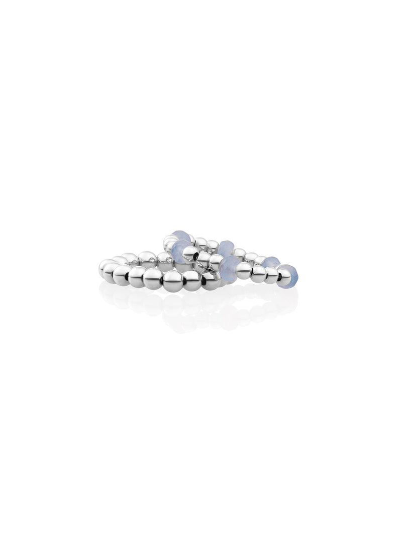 Milky Blue Roundel Beaded Ringen Stack Zilver - Sets