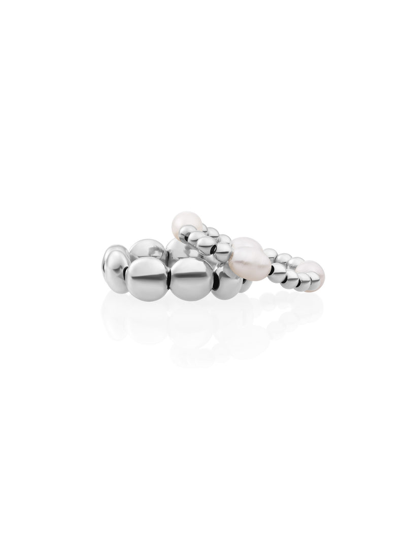 Pearl Roundel Bubble Bead Ringen Stack Zilver - Sets