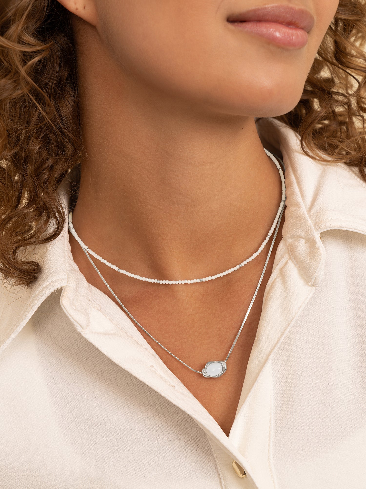 Moonstone Flow Serpentine Chain Ketting Set Zilver