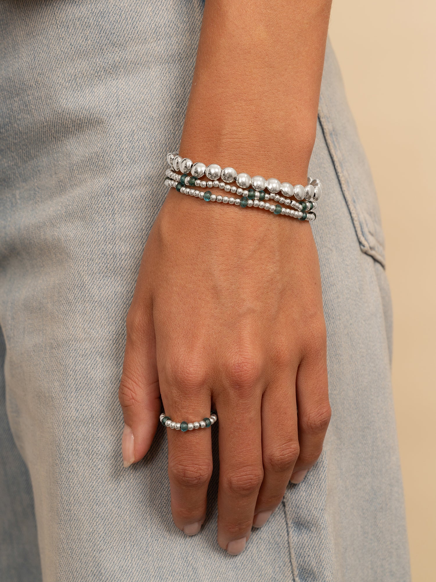 Turquoise Quartz Roundel Mix Armbanden Set Zilver - Sets