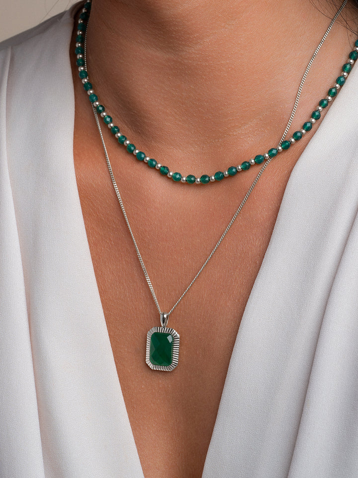 Link necklace Green Onyx l Silver