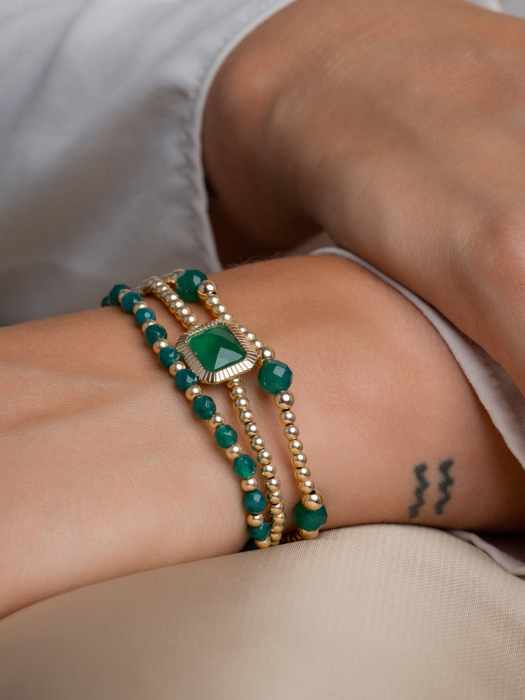 Armband met Green Onyx Edelsteen kralen  #kleur_goud
