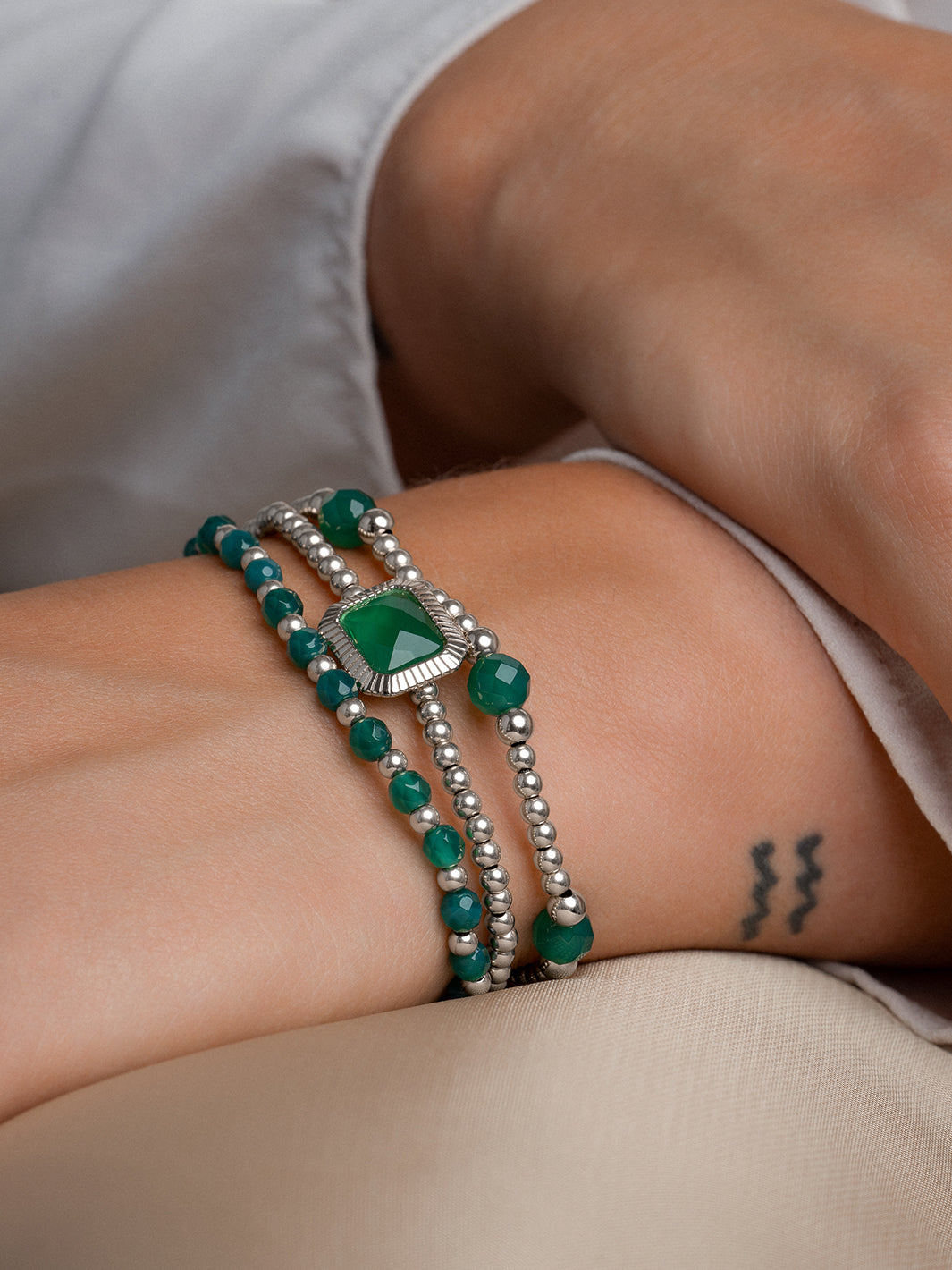 Green Onyx Kralen Armband van Sparkling Jewels #kleur_zilver