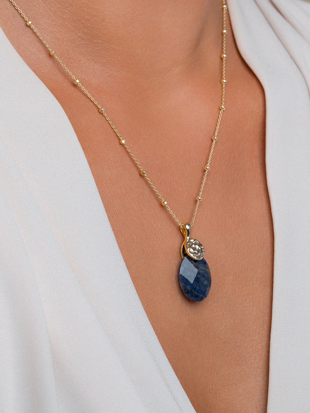 Sodalite Medium Oval Fuse necklace Set | Gold Plated