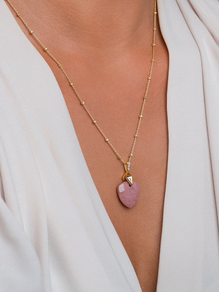 Pink Rhodonite Trillion Cut Necklace Gemstones