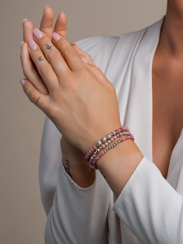 Armband met Roze Rhodonite Edelsteen kralen #kleur_zilver
