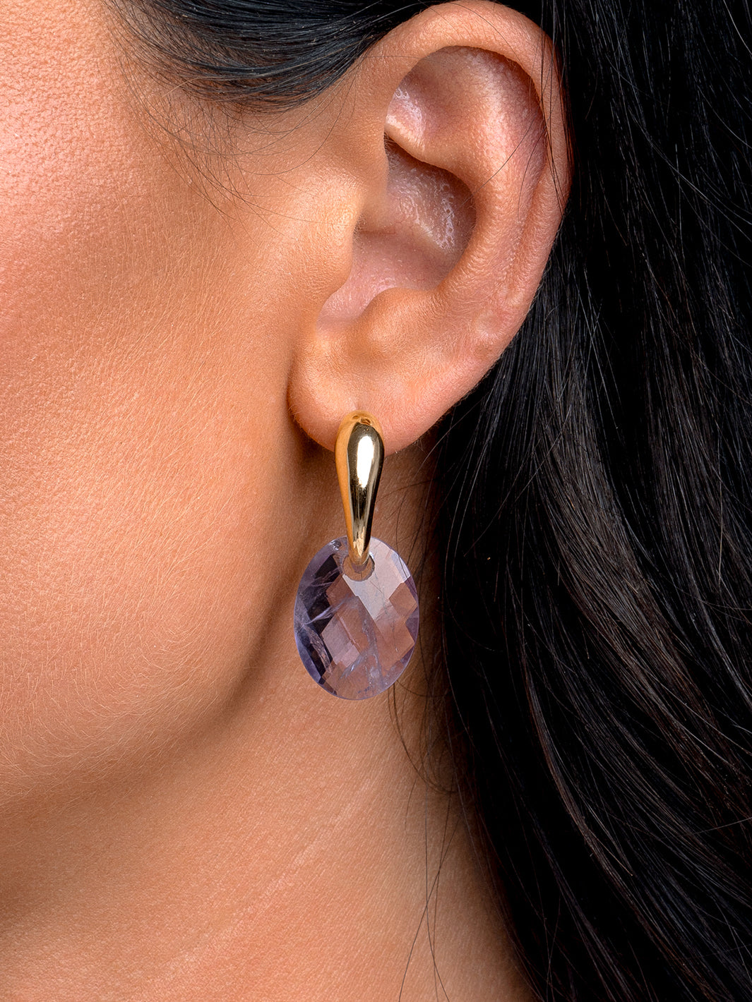 Amethyst Medium Oval Bold Fuse Earrings Set l Gold Plated