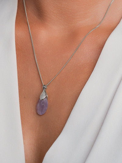 Amethyst Medium Oval Celestial Crystal necklace Set | Silver