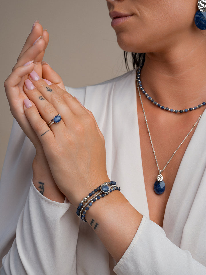 Sodalite Twist Armbands Stack l Silver