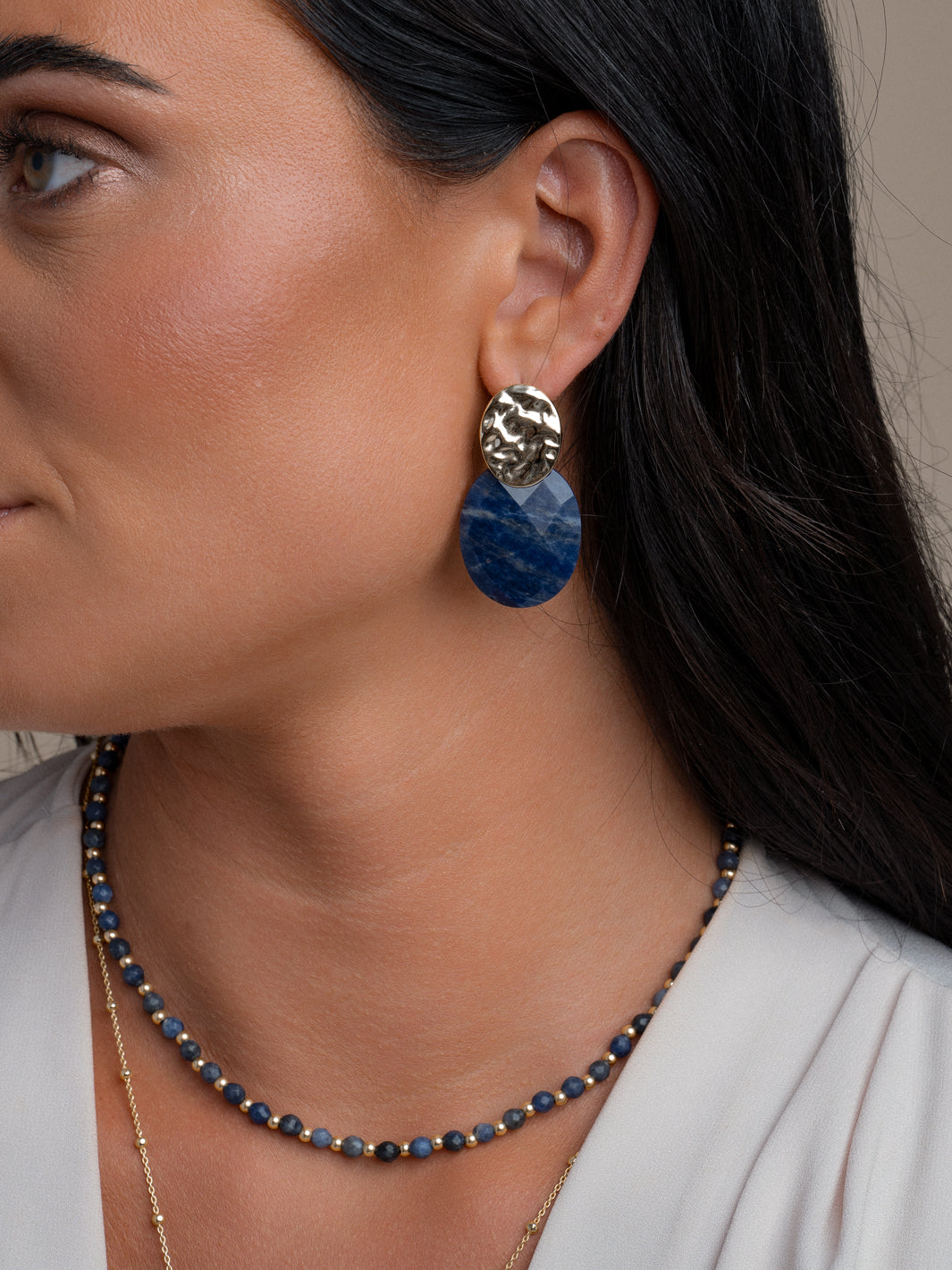 Sodalite Large Oval Fuse earrings set | Gold Plated