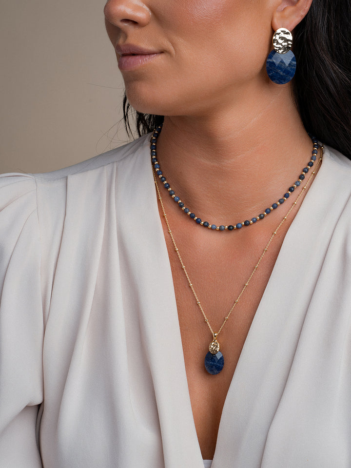 Sodalite Medium Oval Fuse necklace Set | Gold Plated