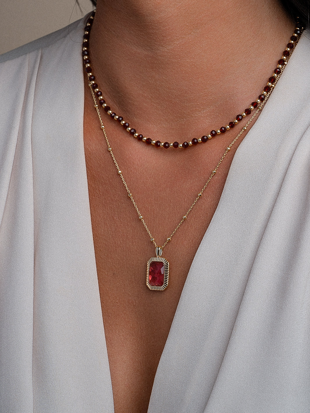 Link necklace Ruby Quartz Mix l Gold Plated