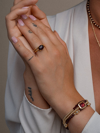 Ruby Quartz Twist Edge Additional Rings Set | 9 Carats
