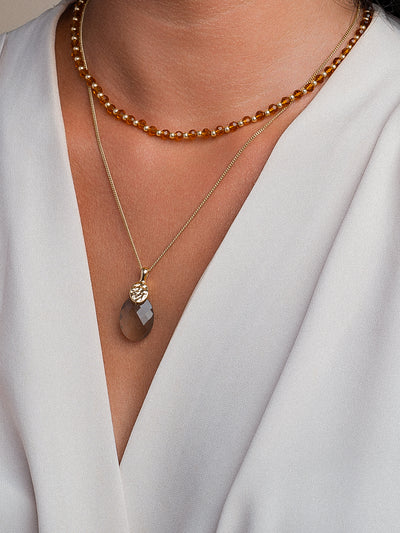 Smoky Quartz Medium Oval Fuse necklace Set | Gold Plated