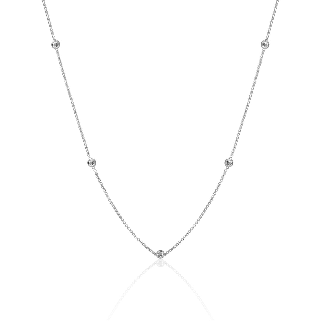 White CZ Beads Anchor Chain, Silver