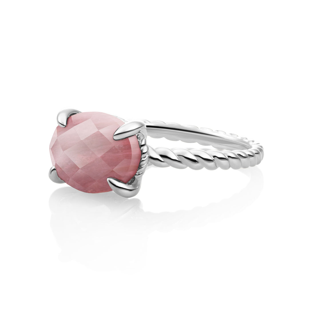 Zilveren edelsteen ring met roze edelsteen voor dames