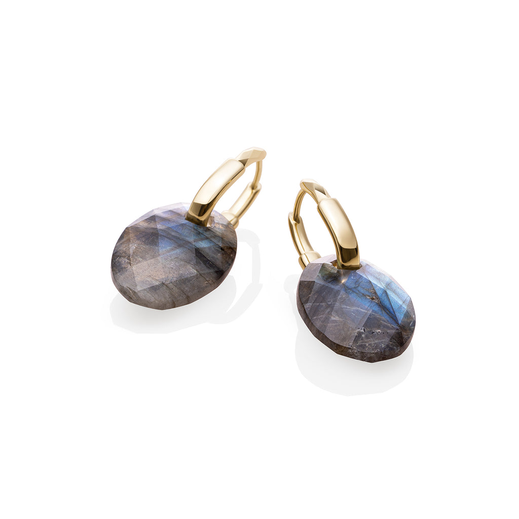 Labradorite Medium Oval Square Edge Huggies Oorbellen Set - Gold Plated - Sets