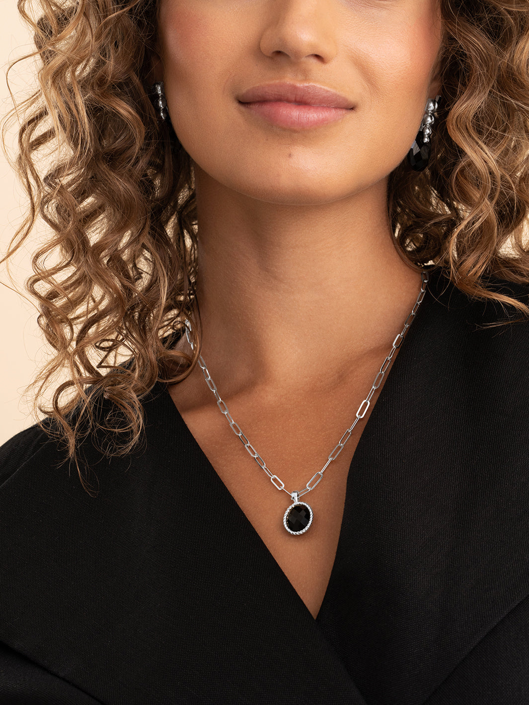 Onyx Twist Long Link Ketting Set Zilver
