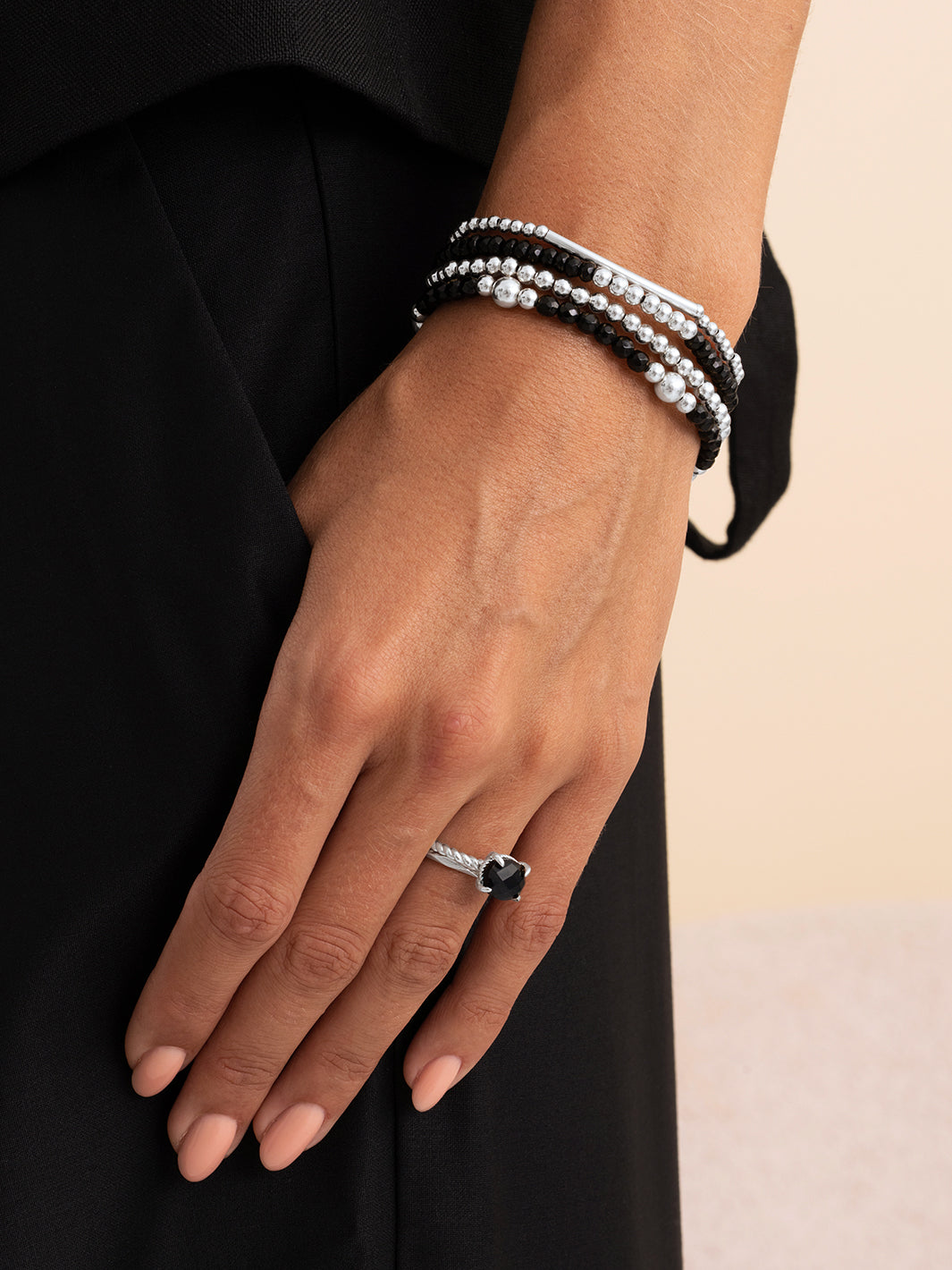 Onyx Twist Ringen Stack Zilver