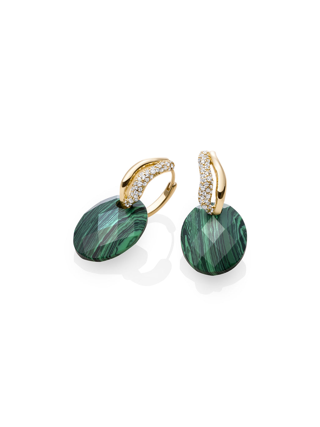 Malachite Medium Oval Pave Double Twirl Huggies Gold CZ Oorbellen Set - Sets