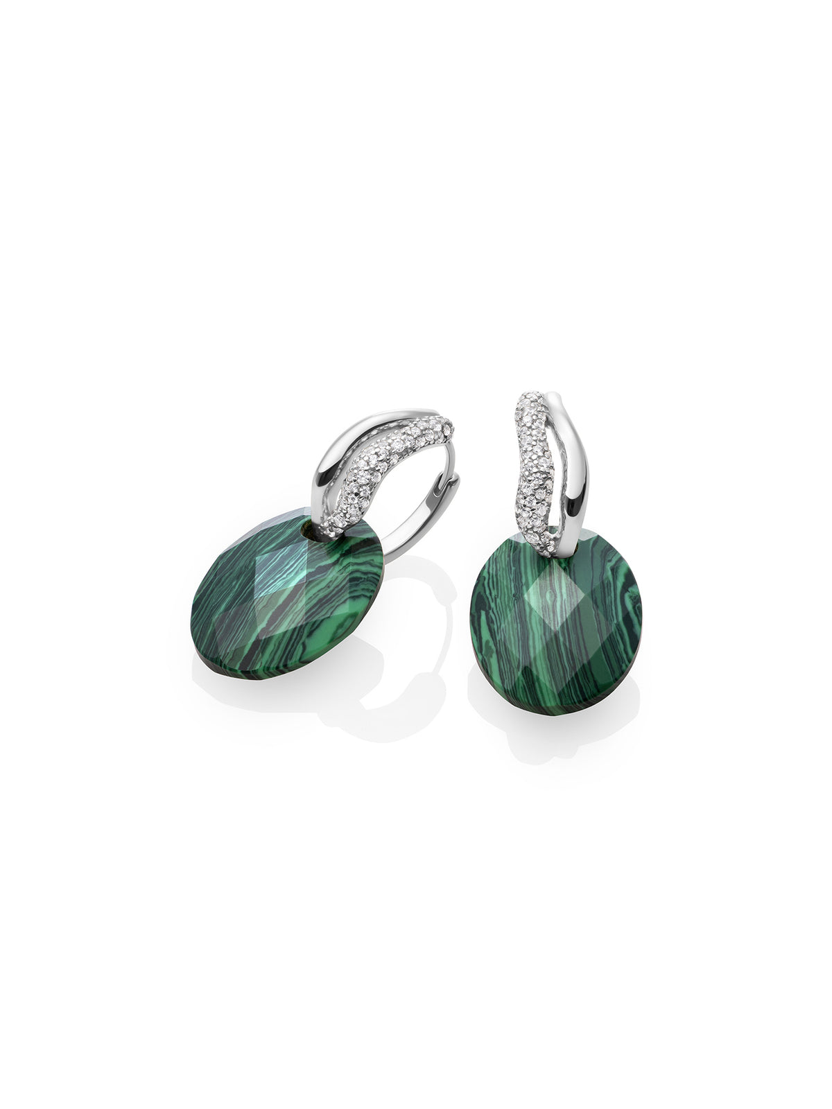 Malachite Medium Oval Pave Double Twirl Huggies Gold CZ Oorbellen Set - Sets
