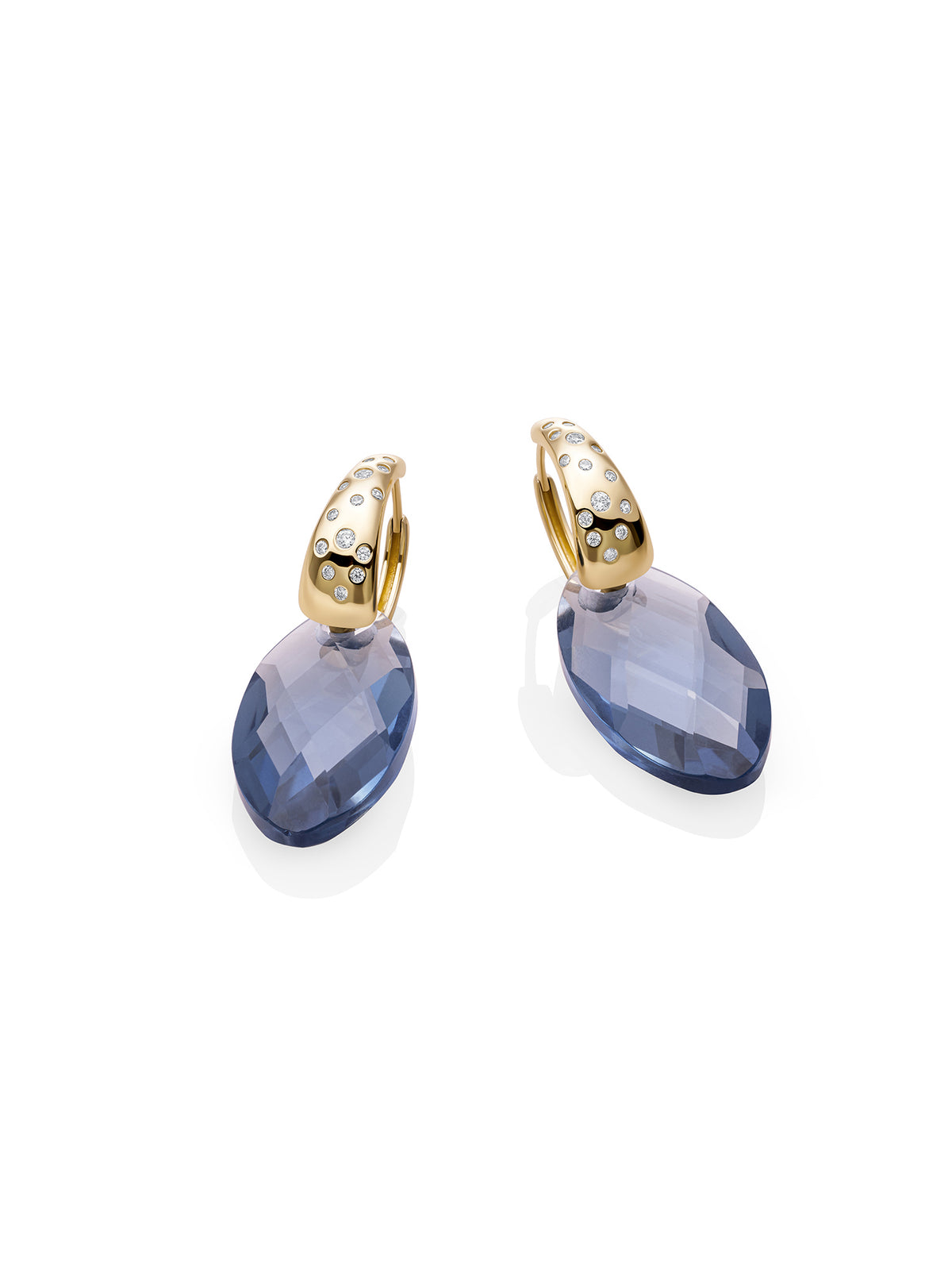 Ice Blue Quartz Leaf Bold Flush Huggies Oorbellen Set - Sets
