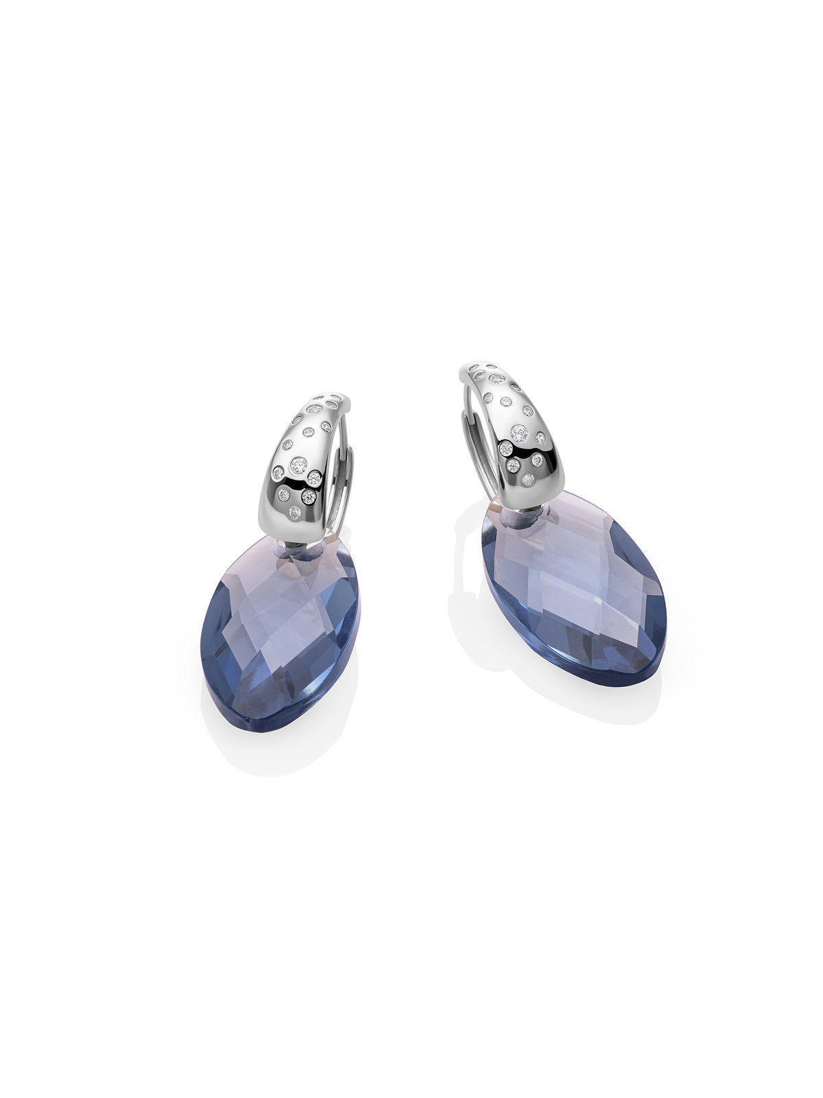 Ice Blue Quartz Leaf Bold Flush Huggies Oorbellen Set - Sets