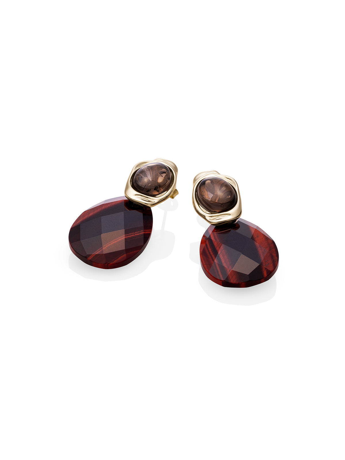 Red Tiger Eye Afterglow Smoky Quartz Flow Oorbellen Set - Sets