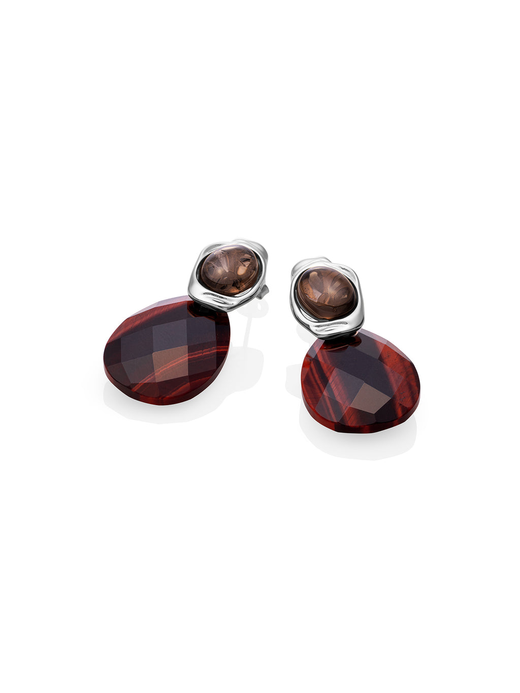 Red Tiger Eye Afterglow Smoky Quartz Flow Oorbellen Set - Sets